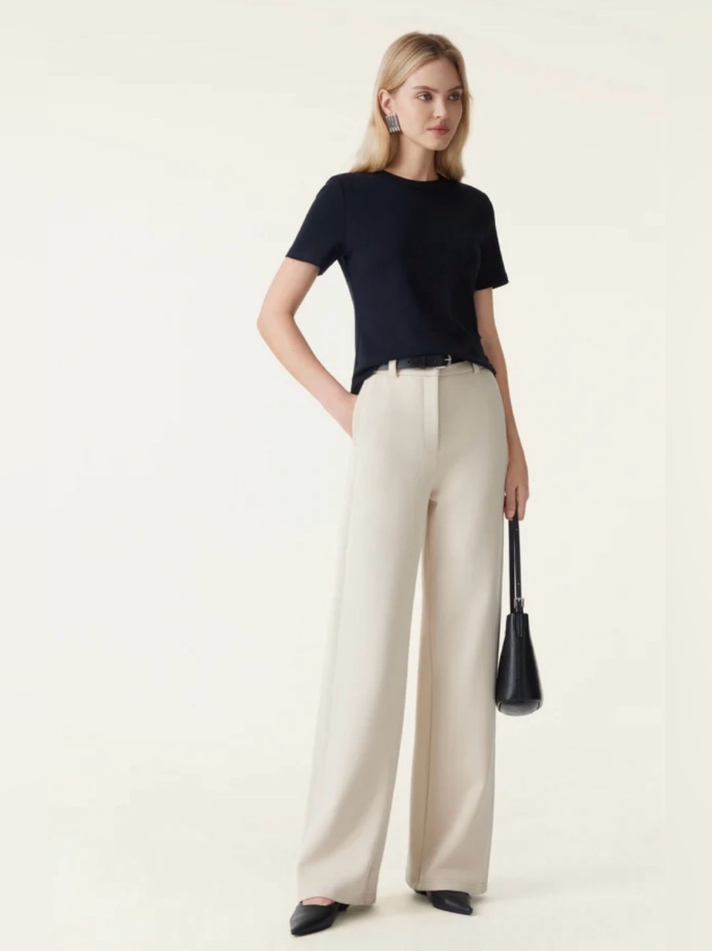 Cotton Blend Stretchy Mid Rise Fly-Front Wide Leg Trouser Sz medium NWT $79.00